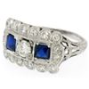 Image 4 : Antique Art Deco Etched Platinum 1.0 ctw European Cut Diamond & Syn Sapphire Rin