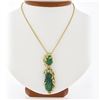Image 1 : Vintage 18k Gold GIA Carved Emerald & Diamond Textured Dangle Pendant Necklace