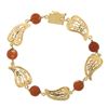 Image 3 : Vintage 14k Yellow Gold Beaded Open Work Leaf Link 6.5 Bracelet w/ Coral Beads