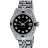 Image 2 : Rolex Ladies Stainless Steel Black Diamond And Sapphire Wristwatch