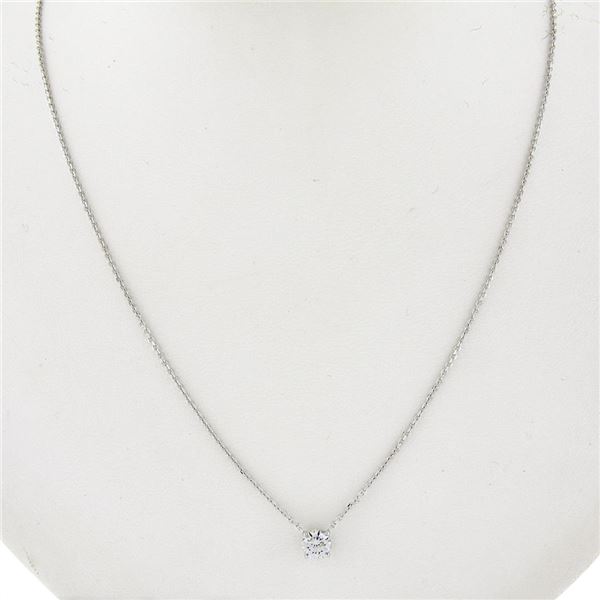 New 14K Gold .47 ctw Round Brilliant Diamond Solitaire Pendant w/ Adjustable Cha