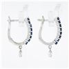 Image 4 : NEW 14k White Gold 1.02 ctw Prong Sapphire Bezel Diamond Dangle Drop Hoop Earrin
