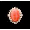 Image 2 : 8.10 ctw Pink Coral and Diamond Ring - 14KT Rose Gold