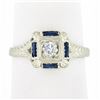 Image 9 : Antique Art Deco 18K White Gold 0.15 ctw Diamond w/ Sapphire Engraved Work Ring