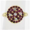 Image 1 : Antique 18K Yellow Gold 1.06 ctw Old Cut Pave Set Ruby & Diamond Platter Ring