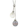 Image 2 : 14k White Gold 16 Rolo Link Chain w/ Dual Pearl Drop Dangle Pendant Necklace