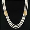 Image 5 : 21.5 3 Row Pearl Strand Necklace w/ 14k Gold Scalloped Station & Push Clasp