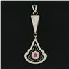 Image 2 : Antique 18K TT Gold Pave Pink Stone Dangle Engraved Open Filigree Work Pendant