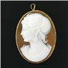 Image 2 : Vintage 18k Gold Oval Carved Shell Cameo & Twisted Wire Frame Pin Brooch Pendant