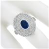 Image 3 : Platinum Oval Bezel Sapphire Pave Diamond Covered Milgrain Platter Cocktail Ring