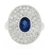 Image 4 : Platinum Oval Bezel Sapphire Pave Diamond Covered Milgrain Platter Cocktail Ring