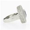 Image 5 : Platinum Oval Bezel Sapphire Pave Diamond Covered Milgrain Platter Cocktail Ring