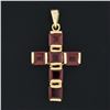 Image 2 : 14k Yellow Gold Square Step Cut Rhodolite Garnet Channel Set Cross Pendant