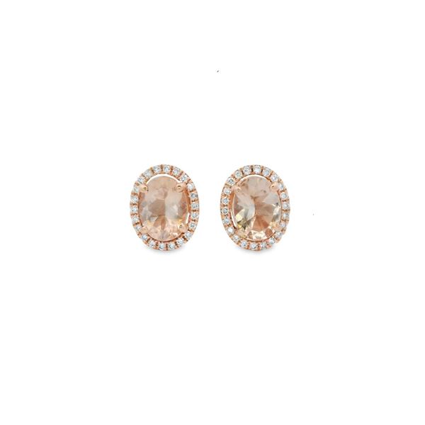 14kt Dia and Morganite Halo Earrings