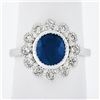 Image 2 : NEW Platinum 2.37 ctw GIA NO HEAT Oval Bezel Sapphire Diamond Milgrain Halo Ring