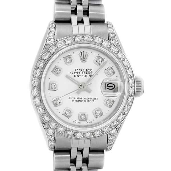 Rolex Ladies Quickset Stainless Steel White Diamond Lugs And Datejust Wristwatch