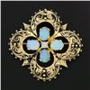 Image 2 : Vintage Victorian Revival 14K Gold Cabochon Opal Open Quatrefoil Pin Brooch