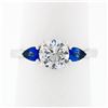Image 2 : NEW 14k White Gold 1.47 ctw GIA Round Diamond & Sapphire 3 Stone Engagement Ring