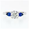 Image 5 : NEW 14k White Gold 1.47 ctw GIA Round Diamond & Sapphire 3 Stone Engagement Ring