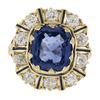 Image 5 : Vintage 14K Gold GIA Ceylon No Heat Cushion Sapphire & Diamond Halo Platter Ring