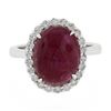 Image 5 : New 14k White Gold 7.9 ctw GIA NO HEAT Oval Cabochon Ruby & Diamond Halo Ring