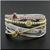 Image 1 : 14k Tri Color Gold .60 ctw Multi Color Sapphire & Diamond Crossover Wide Band Ri