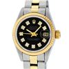 Image 1 : Rolex Ladies Quickset Two Tone Black Diamond Datejust With Oyster Band
