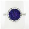 Image 1 : 14K White Gold 4.1 ctw Royal Purple Amethyst Solitaire w/ Round Diamond Halo Rin
