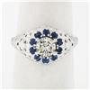 Image 1 : Vintage 18k White Gold 1.09 ctw Diamond Solitaire Sapphire Halo W/ Milgrain Ring