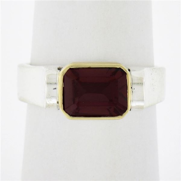 Lagos Caviar 18k Gold & Silver Bezel Emerald Cut Rhodolite Garnet Solitaire Ring