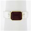 Image 1 : Lagos Caviar 18k Gold & Silver Bezel Emerald Cut Rhodolite Garnet Solitaire Ring