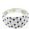 Image 7 : 14k White Gold Royal Blue Enamel Dot Tufted Grid w/ Dual Finish Wide Band Ring