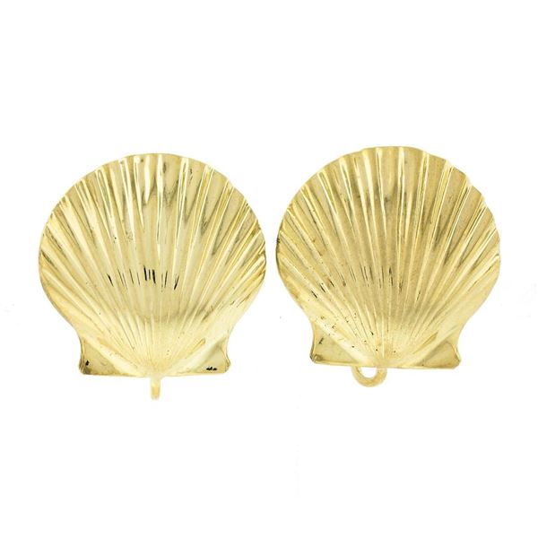 Vintage 14K Yellow Gold Detailed Polished Seashell Shell Screw Back Earrings
