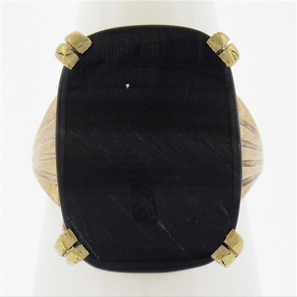 Vintage 9 ctw Yellow Gold 21.3x15.8mm Flat Cushion Black Agate Solitaire Ring