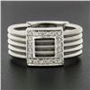 Image 2 : 14k White Gold 0.26 ctw Pave Diamond Square 5 Row Snake Link Wide Cigar Band Rin
