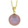 Image 6 : 18K Yellow Gold 10.3mm Pink Pearl Solitaire Pendant 18" Cable Chain Necklace