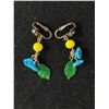 Image 1 : Antique Carmen Miranda Glass Flower Dangle Earrings Fabulous