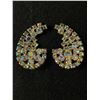 Image 1 : Great Pair Of 1940's Aurora Borealus Crescent Rhinestone Earrings, Over 2" L