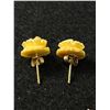 Image 2 : Vintage 10K Gold, Hand Carved Ivory Rose Flower Pair Of Earrings Tested