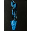 Image 1 : Hand Carved Blue Onyx/Marble Stone Aztec Warrior Face Pendant & Linked Beads Necklace