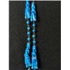 Image 3 : Hand Carved Blue Onyx/Marble Stone Aztec Warrior Face Pendant & Linked Beads Necklace