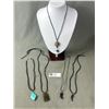 Image 1 : 5 Vintage Pendants On Cord Necklaces, Black Coral, Turquoise, Jade Labradorite, Fossil
