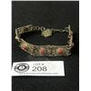 Image 2 : 1930's Silver Filigree Panel Bracelet w/ Pink Stones