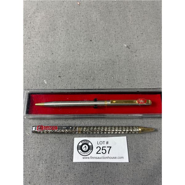 Unmarked Hand Etch Silver Pen & Gold Plated Pen In Original Box