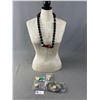 Image 1 : Nice Lot Of 1980's Jewelry - Designer Lucite Necklace, Multi-Beaded Necklace & 3 Prs Of Earrings -  