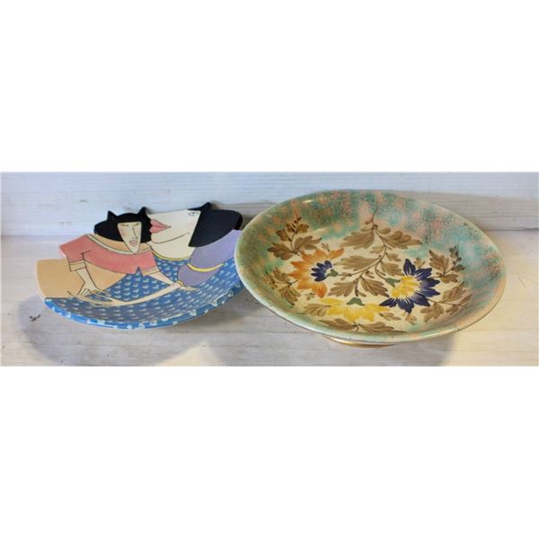 HAND PAINTED VINTAGE BOWL FLORAL DESIGN+WALL PLATE
