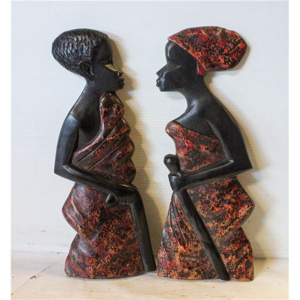 AFRICAN WALL ART MAN & WOMAN WITH PAINTED ACCENTS