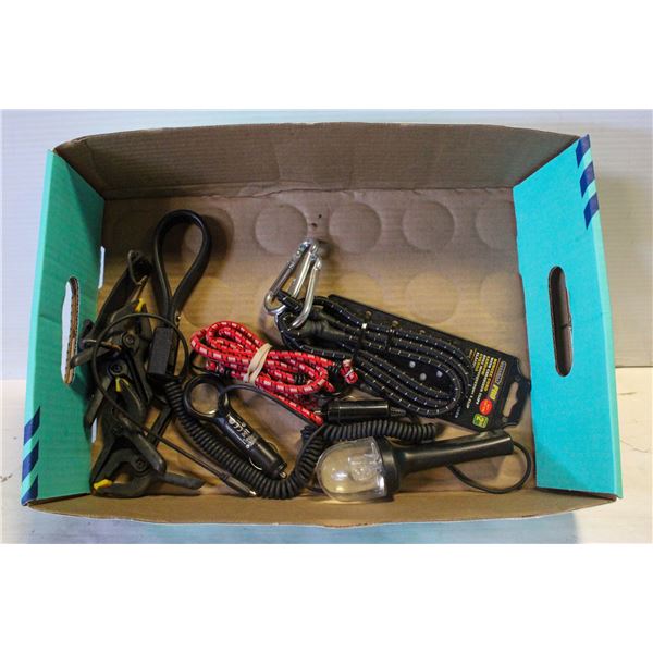 CLAMPS, BUNGEE CORDS, PORTABLE LIGHTS
