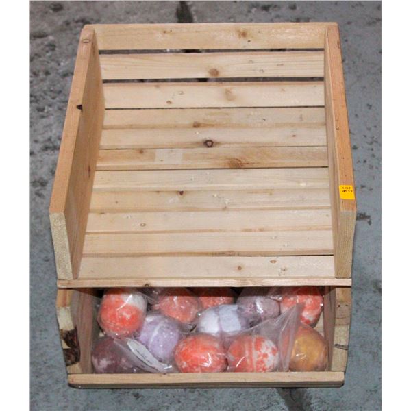 STACKING WOODEN CRATE WITH BATHBOMBS