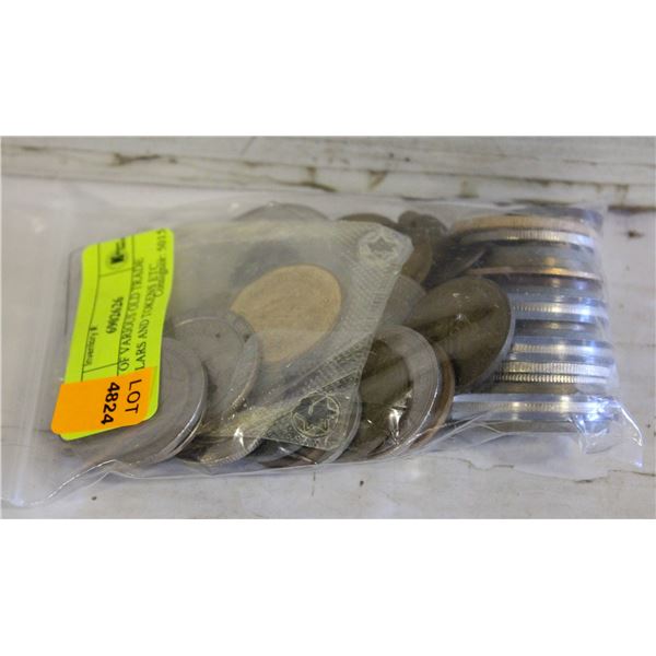 BAG OF VARIOUS OLD TRADE DOLLARS AND TOKENS ETC.